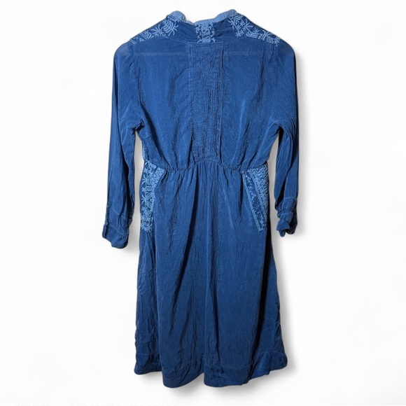 Johnny Was Blue Embroidered Boho Dress Smocked Bodice Long Sleeve Size S - Picture 2 of 5